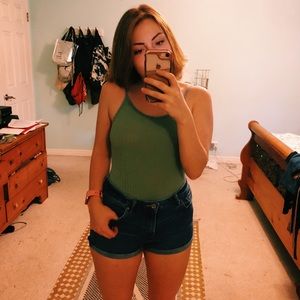 Seafoam green bodysuit.